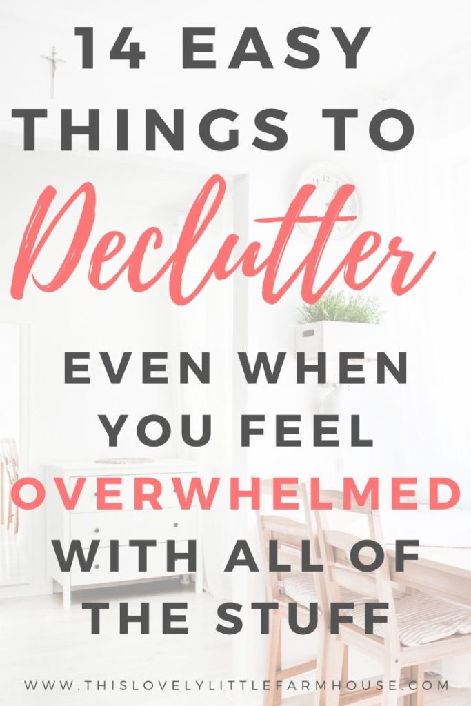 If you want to start decluttering your home and are having a hard time figuring out how to get rid of the stuff you don’t need, start with these 14 easy things to declutter right now that you won’t even miss. These are easy things to declutter that you aren’t sentimentally attached to and you probably aren’t even using the stuff anyway! Start with these things if you’re ready to declutter but feel overwhelmed with all of the stuff! #howtodeclutteryourhouse #declutter #howtodeclutter