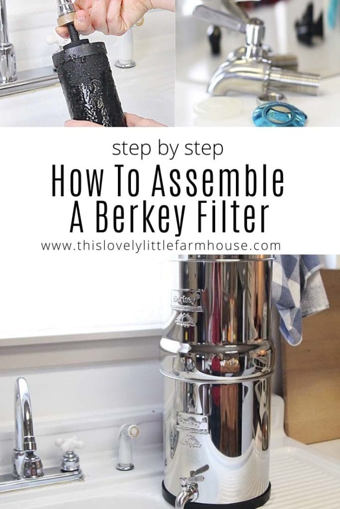 Learn how to assemble a Berkey water filter with easy, step by step instructions plus a start to finish video. A Berkey is the best and least expensive long term solution to clean, healthy water for the whole family! #berkeywaterfilterassembly #howtosetupaberkey #berkeywaterfilter