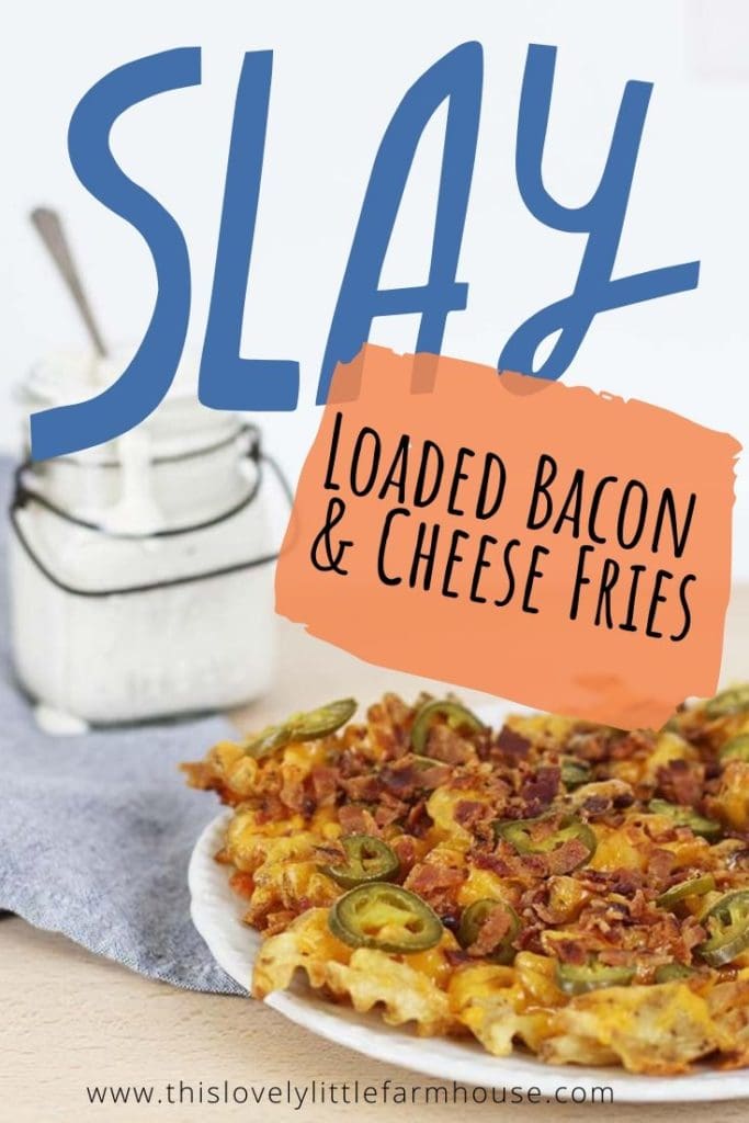 If you’re looking for easy recipes kids will love or even recipes kids can make themselves, this easy loaded bacon cheese fries recipe is sure to be a hit! A homemade loaded cheesy fries recipe with melted cheese and bacon, dipped in ranch is a treat that even the picky eater will love! #loadedbaconandcheesefries #cheesefriesrecipe #cheesyfries #loadedfrenchfries #kidfriendlyrecipes 