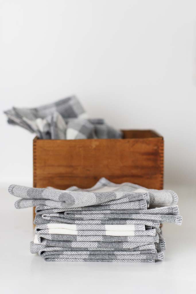 diy flannel unpaper towels and an antique wooden box