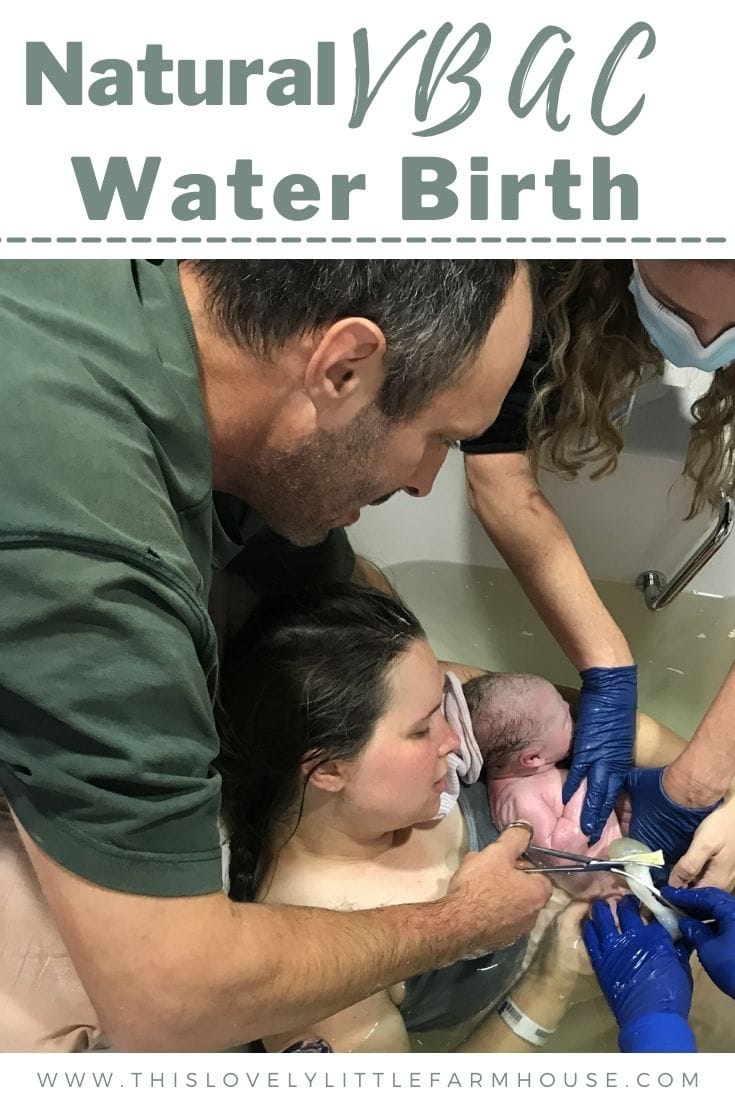 If you enjoy positive birth stories, this natural VBAC water birth story is for you! I'm sharing the story of my successful vaginal birth after cesarean with my first child. #naturalvbac #naturalwaterbirth #vbacwaterbirth